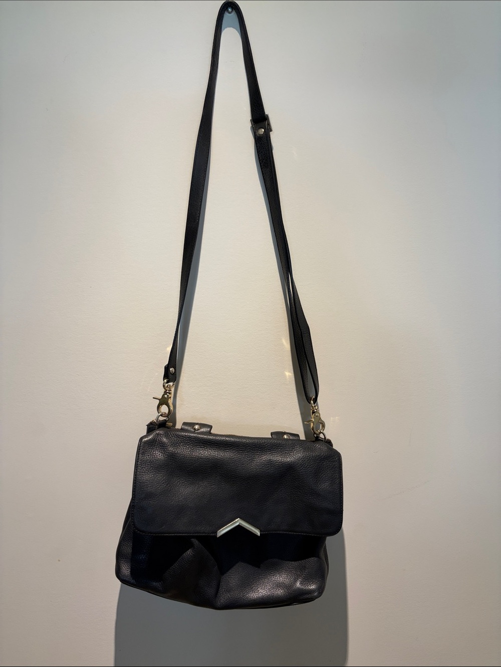 Black Leather Crossbody Bag with Gold Accent